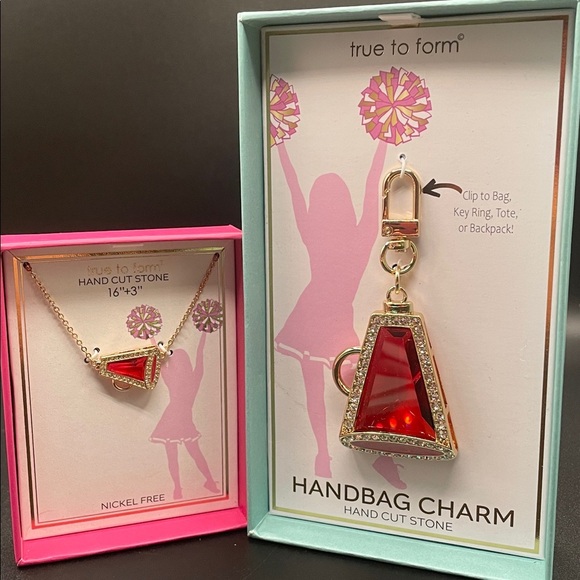 True to Form Red Megaphone Handbag Charm and Necklace Set NIB - Picture 6 of 7
